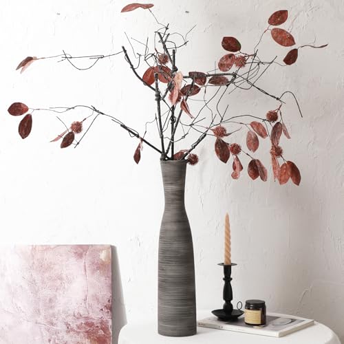 ALMA 20" Black Tall Skinny Flower Vase for Floor, Grey Modern Decorative Ceramic Vase for Living Room Floor, Dinner Table, Entryway, Fireplace, Bookshelf, Offer, Home Decor - color: Bow-black-20"