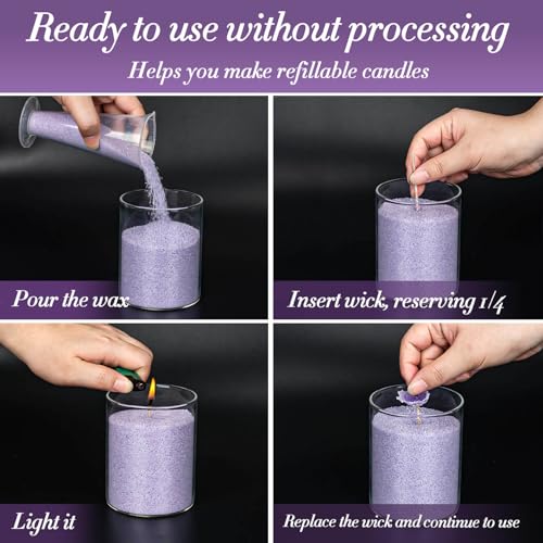 Sukh Purple Snow Pearled-Candles with Wicks - 410G DIY Candle Sand,Pearled Sand Wax with Wicks,Pearled Wax,Refillable for Weddings,Partie,Halloween,Christmas,Thanksgiving - color: Purple