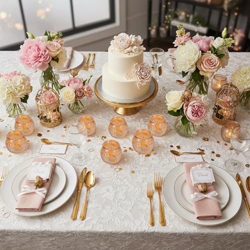 32 Pcs Gold Votive Candle Holders, Round Tea Light Candle Holders with Polka Dot Embossed, Gold Table Centerpieces for Weddings, Home Decor, Baby Shower, Special Occasions - color: Gold