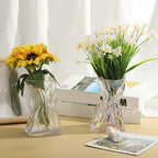 Irregular Shaped Vase for Flower, Unique Matte Glass Vase with Rope Crinkle Paper Design Hydroponic Art Flower Vase for Wedding, Dinning, Bookshelf, Home Decoration or Gift(Transparent)