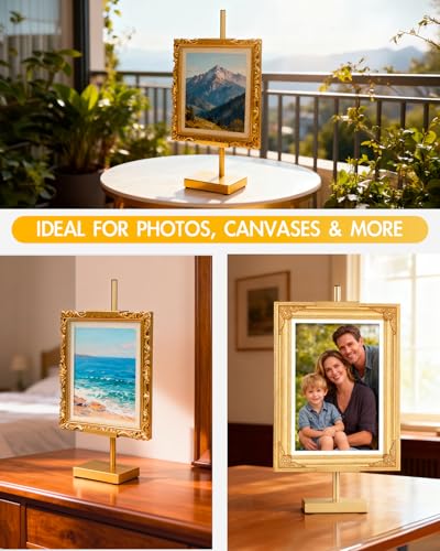 Rofio Adjustable Tabletop Easel Stand, picture easel stand up to 17” H, Metal Picture Frame Holder for Artwork, Photo, Signs & Certificates (Gold) - color: Gold