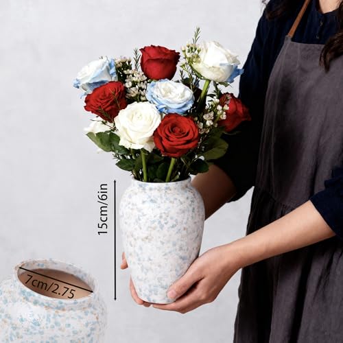 6” Tall Ceramic Vase for Home Decor, Heavyweight Speckled Ceramic Flower Vase for Farmhouse Centerpieces, Modern Table Mantel Shelf Decor, Perfect for Fresh or Artificial Flowers (Blue) - color: Blue