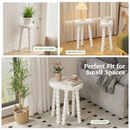LitaEther Bobbin Side Table, Solid Wood Half Moon End Table, Small Wooden Accent Table with Chunky Turned Legs, Plant Stand for Living Room Bedroom Entryway, Modern Farmhouse Bedside Table, White - color: White