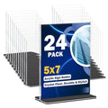 Acrylic Sign Holder 5 x 7, 24 Pack Clear Double-Sided Acrylic Display Stand for Vertical Tabletop Use, Perfect for Menus, Flyers, and Paper in Restaurants, Hotels, Office - size: 5 x 7