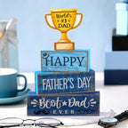 Yuntau 4 Pcs Father's Day Decorations Happy Father's Wooden Tabletop Tiered Tray Decor Rustic Best Dad Ever Trophy Block Table Sign Centerpiece for Farmhouse Shelf Office Birthday Party Gift - style: Father's Day