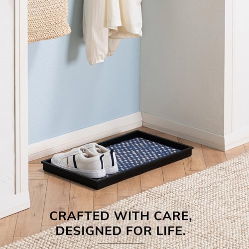 Anji Mountain Heavy Duty Waterproof Rubber Shoe Storage Mat Organizer/Boot Storage Tray Multi Use For Entryway with Coir, Blue and Ivory Insert, Fits 2 Pair (24.5" Wide) - color: Blue and Ivory, size: 24" x 14" x 1.5"