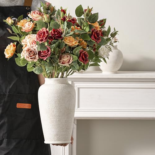 Ceramic Flower Vase, Large White Flower Vase Tall Rustic Farmhouse Decorative Vase Floral Pottery Vases for Home Decor Table Living Room Entryway Mantel Bedroom Bathroom Kitchen - 11 Inch White - color: 11"h - White