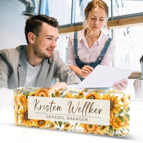 Name Plate for Desk, Custom Office Desk Decor The Office Gifts for Women Men, Employee Appreciation Gifts for Boss, Manager, Teacher, Nurse - color: Flower 3