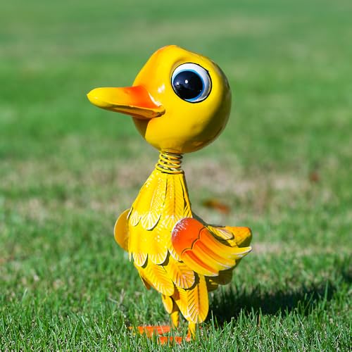 Metal Garden Statue Decor for Outside,Yellow Duck Garden Sculptures Lawn Ornaments Garden Yard Art for Backyard Patio Decoration - color: Yellow Duck