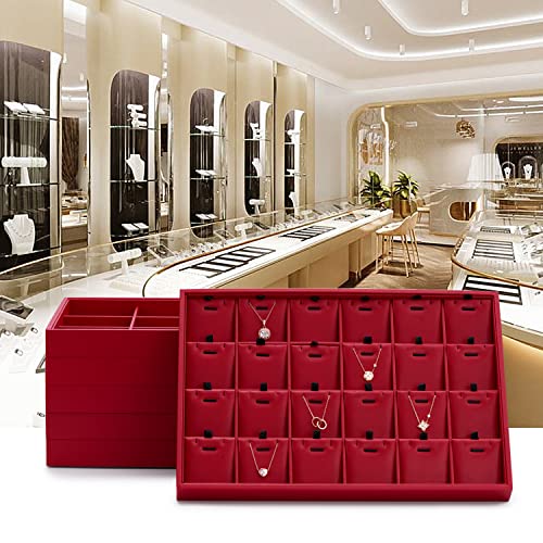 Oirlv Gorgeous Red Leather Jewelry Tray 12 Grid Jewelry Drawer Organizer Bracelet Earrings Watches Storage - color: Red, size: 12 Grid Tray
