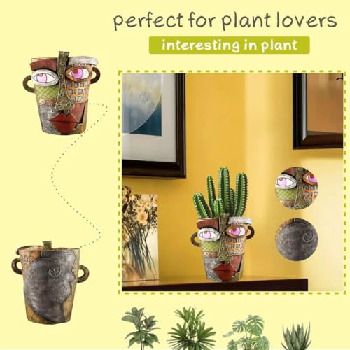Picasso Abstract Face Flower Pot,Unique Resin Crafted Planter with Drainage Holes,Interesting Colorful Planter with Human face,for Indoor and Outdoor Botanical Home décor (Retro) - style: Retro