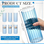 6 Pcs 8 Inch Tall Glass Ribbed Cylinder Vases Clear Floating Candle Flower Vase in Bulk, Hurricane Candle Holder for Wedding Housewarming Gift Table Centerpieces(Blue) - color: Blue, size: 8 Inch