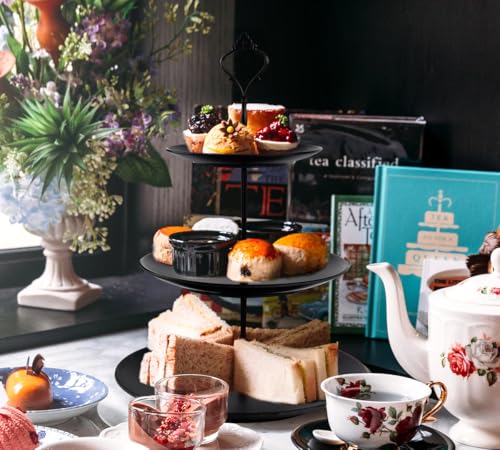 Lucky Will Black Tiered Dessert Serving Tray for Kid's Party Supplies Favors 3 Tier Cupcake Cake Stand for Birthday Tea Afternoon Halloween Christmas Candy Bar - color: Black