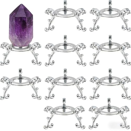 10pcs Large Crystal Ball Display Stand Silver Sphere Holder for 40-100mm Sphere - Metal Tripod Base for Crystals, Rock,Balls - color: Silver_Large-10pcs