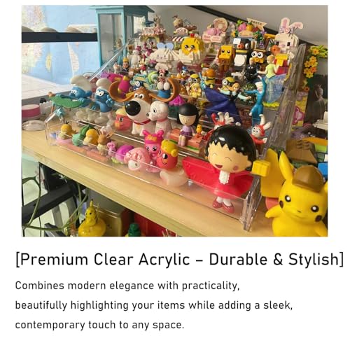 5 Tier Acrylic Display Stand Organiser with Fences, No Assembly Perfume Stand Organiser, Clear Display Shelf for Home, Office, Retail for Funko Figures Toys Cupcake Food, Cologne, Cosmetics, Storage