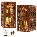 Book Nook Kit with Dust Cover & Stickers, Dust Cover, Bookshelf Insert Decor for Birthday, 3D Wooden Bookends Puzzle, Miniature Dollhouse Kit for Adults, Teens, Beginners（Philosophical Library） - style: Philosophical Library
