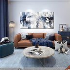 Prepeyssee White and Blue Abstract Canvas Wall Art for Living Room Bedroom Home Office Large Modern Grey Abstract Canvas Prints Picture Ready to Hang Size 24x48 - color: white, size: 24"L x 48"W