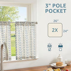 jinchan Boho Linen Blend Kitchen Curtains 24 Inch Length Herringbone Printed Tier Curtains for Small Windows Bathroom Cafe Laundry Room Set of 2 Rod Pocket Blue on Linen - color: Arrow | Blue on Linen, size: 26"W x 24"L (Pack of 2)