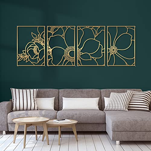 Glamativity Large 4 Pack Gold Wall Art, Minimalist Decor, Real Metal, Nature Floral Abstract, for Bedroom, Living Room, Bathroom (Gold Blossom Style, L Size 22.5 x 15.7'') - color: Gold Blossom Style, size: L Size 22.5 x 15.7''