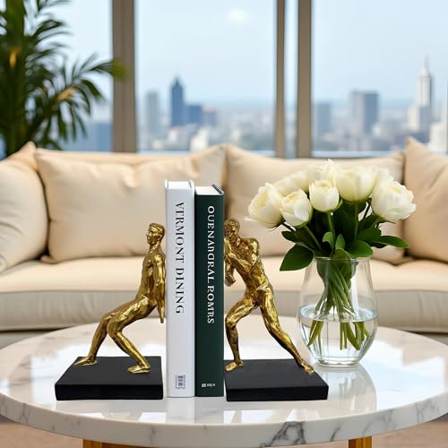 Golden Abstract Figure Sculpture Book Ends Decorative Bookends for Shelves, Modern Artistic Bookends for Bookshelf Decor, Home Office Book Stoppers - color: Abstract Figure-gold