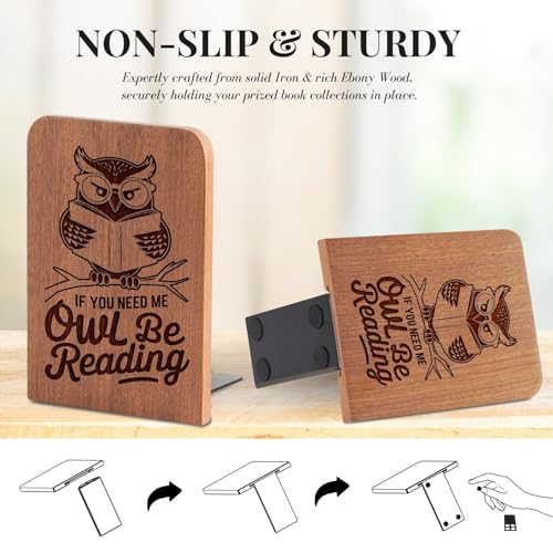 Owl Gifts for Women Men, Owl Bookends, Heavy Duty Wooden Book Ends for Shelves Decorative(1 Pair, 4.72x6.69 Inches)