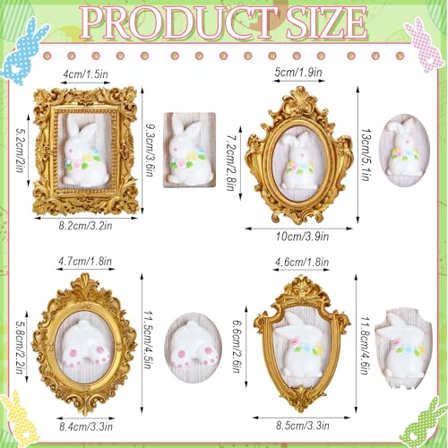 Wesiti 4 Pcs Easter Bunny Decorations 3D Ceramic Bunny Figurine with Vintage Resin Framed Small Easter Figurines Sculptures Mini Rabbits Sculpture Statue Spring Wall Art for Living Room Home Bedroom - style: Easter Bunny
