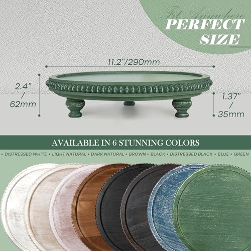 EOSAHR Round Pine Wooden Display Riser - Beaded Wood Riser for Small Plant Stand & Sink Sponge Holder, Perfume Display Stand - Rustic Kitchen Counter Organizer, Boho Chic Room Decor (Green) - color: Green