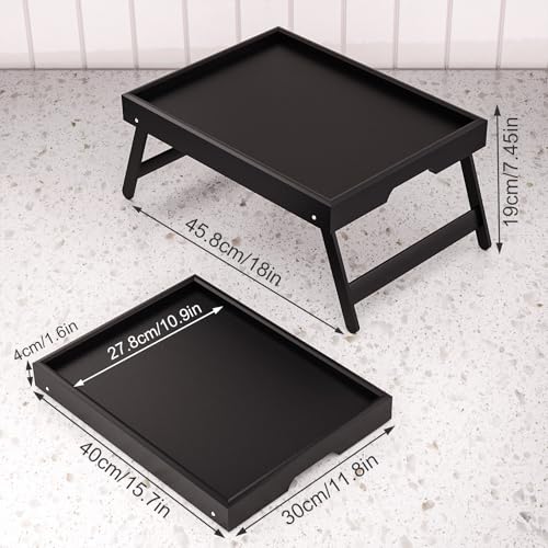 Fibogollo 4 Pack Bamboo Bed Tray Table with Folding Legs,Breakfast Trays,Serving Tray,Laptop Trays for Working,Food Snack Tray for Bed and Sofa(Black) - color: Black, size: 4 PC