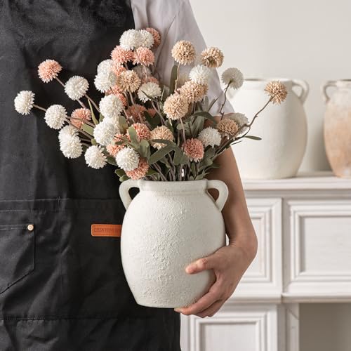 Dobbyby Ceramic Flower Vase 7.6 inch Farmhouse Rustic Vase Decorative Pottery Terracotta Vases for Home Decor Table Mantle Fireplace Living Room Bathroom Wedding Centerpiece (White-Upgraded) - color: M-antique Off White