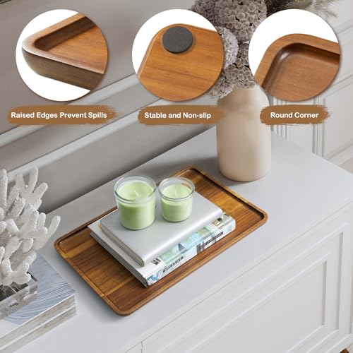 16 Inch Acacia Wood Serving Tray, Rectangular Wooden Decorative Tray for Food, Appetizers, Snacks, Desserts, Coffee Table, Bathroom, Entryway, Vanity, Home Decor Organizer - size: 16 Inch