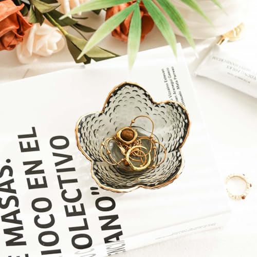 Grey Flower Jewelry Ring Dish Tray,Decorative Glass Trinket Dish,Room Decor Aesthetic, Modern Accent Tray for Vanity (Grey A) - color: Grey A