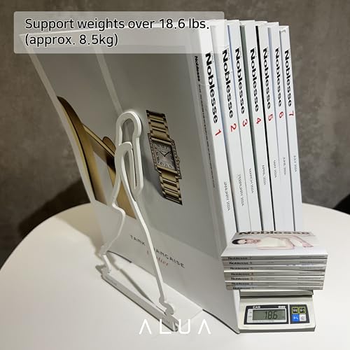 ALUA - Metal Bookend Modern Line Art Design Heavy-Duty and Scratch-Resistant Space-Saving Organizer (D, White)