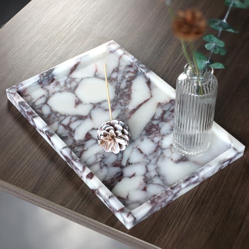 Real Luxurious Natural Marble Vanity Tray Genuine Marble Storage Tray for Home Decor Stone Tray for Bathroom/Kitchen/Vanity/Dresser,Plate Holder for Tissues, Candles, Towel - color: Calacatta Viola