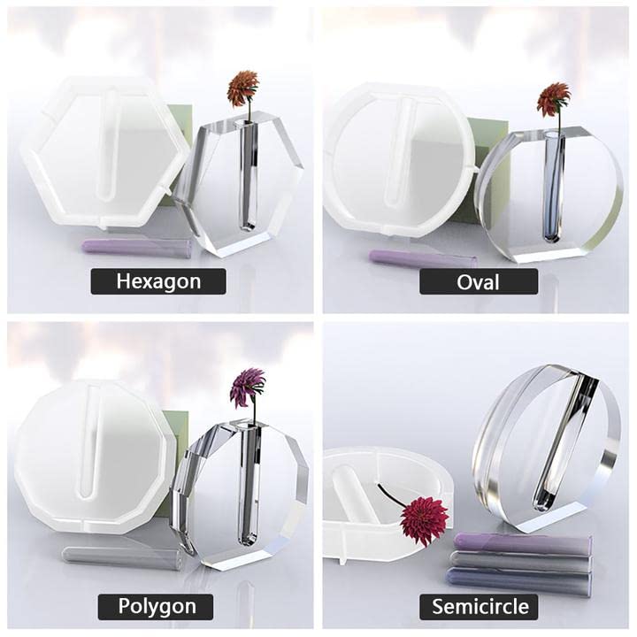 Resin Molds Vase Plant Propagation Station Epoxy Silicone Molds with 12 Test Tubes Hydroponic Flower Holder Home Office Decoration (Round, Semicircle, Oval, Dodecagon) - color: 4 vase mold 12 tubes