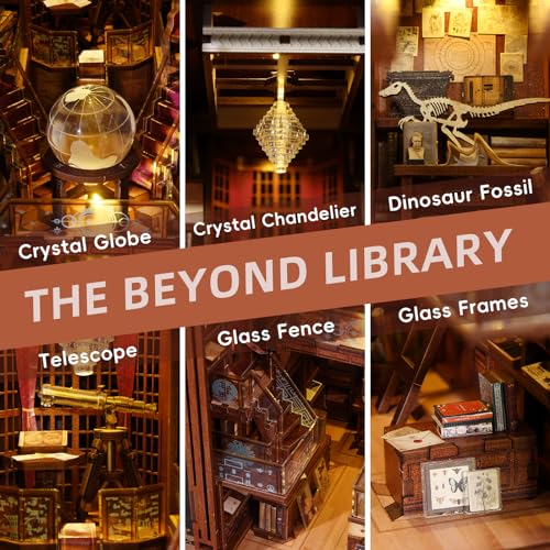MiniCity DIY Book Nook Kit for Adults, 3D Wooden Puzzle Bookend Bookshelf Insert Decor with LED Light and Dust Cover (Beyond Library) - style: Beyond Library