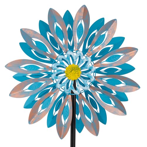 Viveta Wind Spinners,18 * 81" Large Outdoor Wind Spinner,Double-Side Wind Sculpture with 4 Sturdy Stake,Metal Windmill for Yard and Garden - color: H-blue