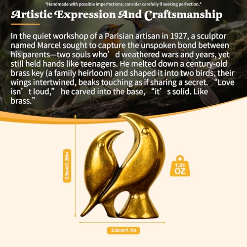 CHOVY Solid Brass Love Birds Sculpture - Handmade Vintage Figurine Set 100% Pure Brass, Boho Chic Desk Oddity, Retro Collectible for Office & Romantic Home Decor Gift - color: Couple Birds