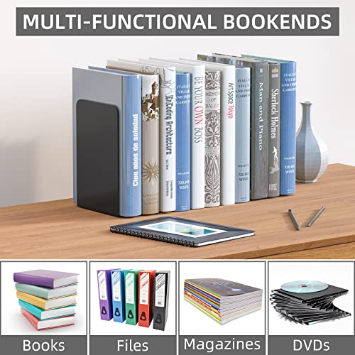 VFINE Bookends 4 Pairs, Black Metal Book Ends, Bookends for Shelves, Book Stopper for Heavy Books, Book Dividers for Home Office School Supplies - color: Black Bookends 8 Pieces