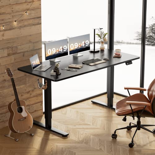 Furmax Electric Height Adjustable Standing Desk Large 63 x 24 Inches Sit Stand up Desk Home Office Computer Desk Memory Preset with T-Shaped Metal Bracket, Black - color: Black, size: 63 Inch