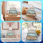 Yuntau 4 Pcs Summer Beach Decorations for Home Beach Tiered Tray Decor Starfish Coastal Rustic Starfish Wooden Block Table Sign Stacked Book Nautical Table Centerpiece for Farmhouse Office Desk Shelf - style: Retro Starfish