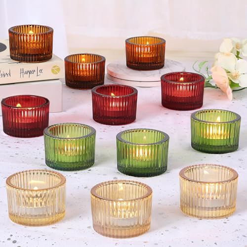 HAVITI 24 Pack Tealight Candle Holders, Multicolor Votive Tea Light Candle Holder Glass for Gold Centerpieces Fall Wedding Table Decor Home Decor - color: Multicolor, size: 1.3" x 2"