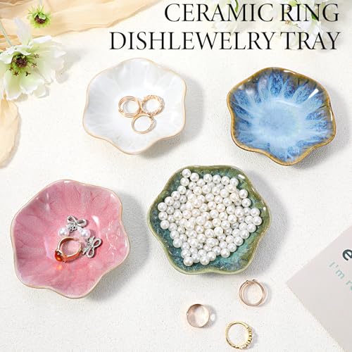 Lemecima 8 Pcs Ceramic Jewelry Dish Set, Leaf-Shaped Trinket Holder Tray for Rings Earrings Necklaces Bracelets Keys, 4 Colors, Gifts for Women Mother's Day Birthday Wedding Anniversary