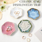 Lemecima 8 Pcs Ceramic Jewelry Dish Set, Leaf-Shaped Trinket Holder Tray for Rings Earrings Necklaces Bracelets Keys, 4 Colors, Gifts for Women Mother's Day Birthday Wedding Anniversary