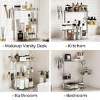 Rotating Makeup Vanity Organizer, Bathroom Countertop Cosmetic Skin Care Storage,Cosmetic Display Case with Brush Holder,for Skincare Perfume Cosmetics,Detachable Hanging Trays & Hooks
