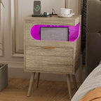 Veegle Nightstand,Modern Bedside Table with Storage Drawer and Open Wood Shelf, Accent Night Stand with Solid Wood Legs for Living Room, Bedroom and Small Spaces,Easy Assembly (Grey Oak) - color: Grey Oak