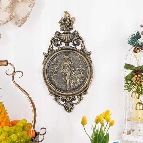 Sungmor Ornate Cast Iron Wall Art Plaque – Classical Woman Relief in French Country Style, Decorative Wall Sculpture - Vintage Hanging Décor for Home, Garden, or Patio – Rustic Gold Finish - color: Rustic Gold & B