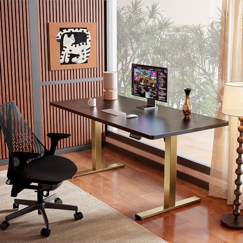 ErGear Height Adjustable Electric Standing Desk, 32 x 19 Inches Sit Stand up Desk, Memory Computer Home Office Desk, Black+Gold - color: Black+gold, size: 31.5 x 18.9 Inches