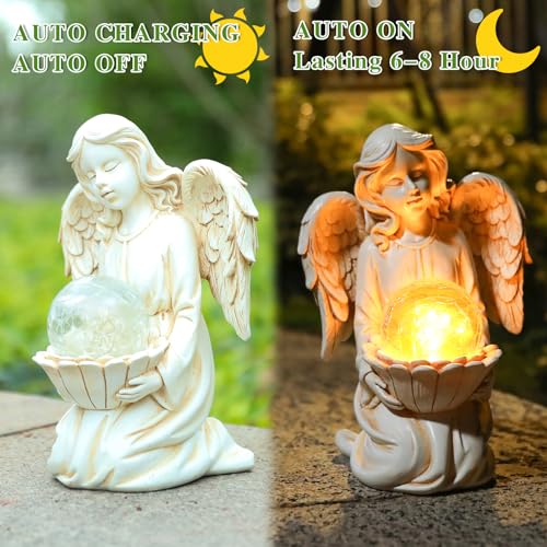 Angel Statue Outdoor Decor, Angel Gardening Gifts with Solar LED Lights - style: Lotus