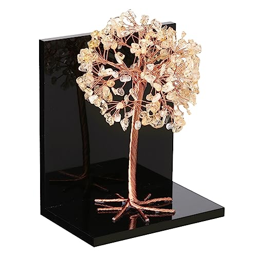mookaitedecor Natural Citrine Crystal Money Tree Stones Bookends, Decorative Acrylic Stone Tree Book Ends for Shelves Desktop Organizer Home Office,5.7-6.3inch (1 Pair) - color: Yellow, size: 5.7-6.3 Inch