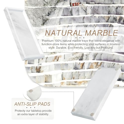 Natural Marble Tray, Stone Tray for Bedroom/Bathroom/Kitchen/Vanity Countertop, Jewelry Tray for Rings Earrings Necklace Bracelet Watch, Room Decor Aesthetic - color: Starry Sky White, size: 11.8" x 5.1" x 1.2"